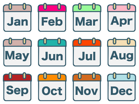 月名カレンダー 英語表記 アイコンセット カラー