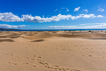 Gran Canaria Maspalomas. Shot from the Dunes with Sand and Sun and the Beach.