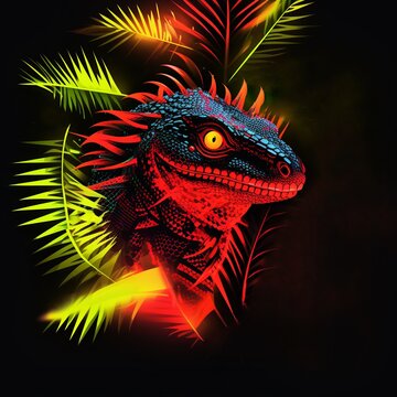 Neon Geko, geko illustration, neon, geko, fluorescent, lizard, neon tropical, generative ai