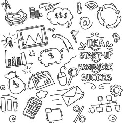 Hand drawn Business doodles element related startup to success.