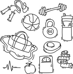 Set of sports doodle vector illustration in cute hand drawn style
