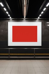 An empty urban subway station with a blank billboard for product mockup  AI generated illustration