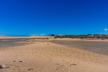 Gran Canaria Maspalomas. Shot from the Dunes with Sand and Sun and the Beach.