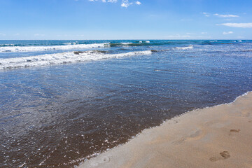 Gran Canaria Maspalomas. Shot from the Dunes with Sand and Sun and the Beach.