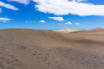 Gran Canaria Maspalomas. Shot from the Dunes with Sand and Sun and the Beach.