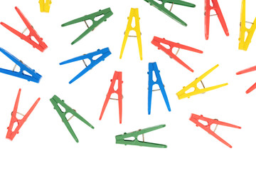 Household сlothes pins isolated on white background. colorful plastic clothespin