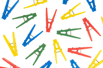 Household сlothes pins isolated on white background. colorful plastic clothespin