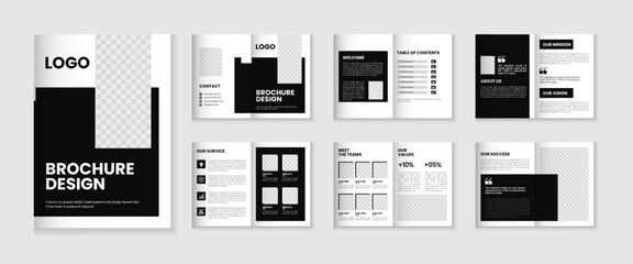 12 page corporate brochure profile design, business brochure layout, a4 size multipage flyer design, company profile and annual report template design - obrazy, fototapety, plakaty