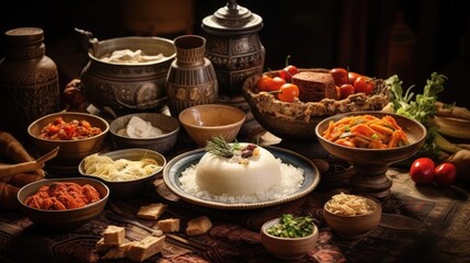 There are a lot of traditional dishes on the table