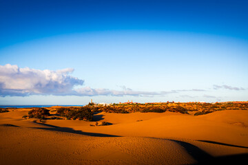 Sunrise over the Atlantic Ocean. Shot from the Dunes of Maspalomas Gran Canaria