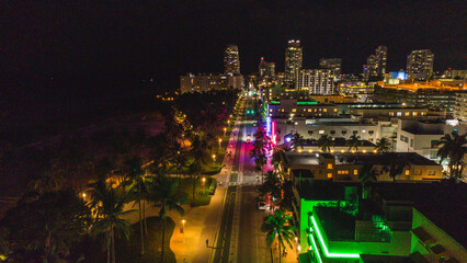 aerial view of the city of miami at ocean drive avenue at night  © RNL Fotografia