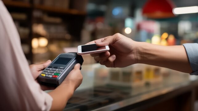 person pay with  mobile phone