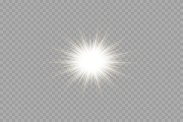 White glowing light explodes on a transparent background. with ray. Transparent shining sun, bright flash. - obrazy, fototapety, plakaty