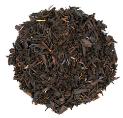 Pile leaf tea with various additives isolated on white background, top view. Heap of dried tea