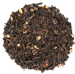 Pile leaf tea with various additives isolated on white background, top view. Heap of dried tea