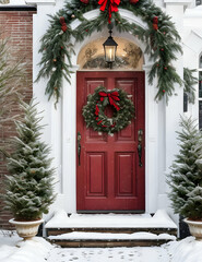 Fototapeta na wymiar door with christmas decoration
