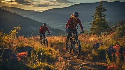 Obraz premium A downhill mountain bike rider..