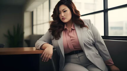 Deurstickers Plus size beautiful business woman model in a suit, in office © Filip