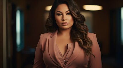 Fototapeta premium Plus size business woman model in a suit, office, Generative AI