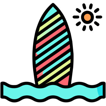 surfboard icon, summer related vector illustration with copyspace Generative AI