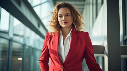 Fotobehang Plus size business woman model in a suit, office, Generative AI © Filip