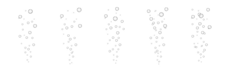 Underwater fizzing air bubbles flow on transparent background. Sparkling water