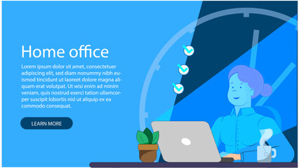 Layout with a girl sitting at her home desk after her work journey at night