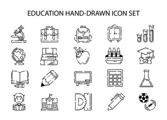 Education icon pack hand-drawn vector outline sketch illustration
