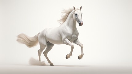 Golden Akhal-Teke Stallion Galloping Freely on White Surface in Nature