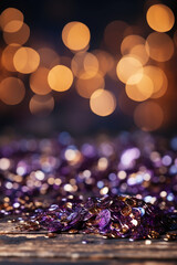 Gold and dark violet Fireworks and bokeh in New Year eve and copy space. AI generative