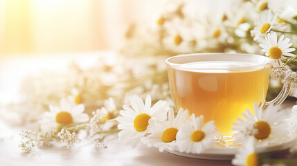 Obraz na płótnie Canvas cup of tea with chamomile flowers