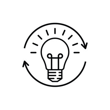 recommend clip art: thin line light bulb and arrow like innovation. linear simple renewable energy or quizz logotype stroke art design web lineart element isolated on white. concept of aha moment or think outside the box