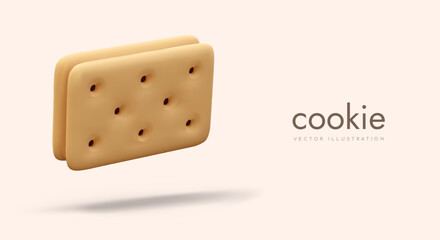 Rectangular crispy cookie sandwich. Textured vector cracker with filling. Snacks concept. Realistic color vector illustration, place for advertising text, prices, link button