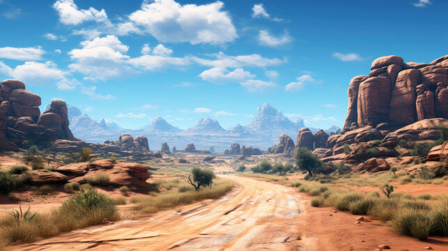 Illustration of a dirt road in the desert