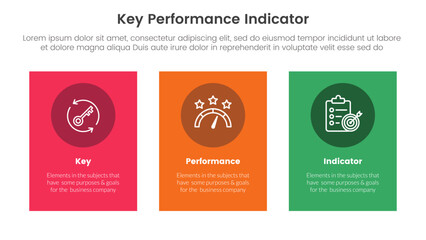 kpi key performance indicator infographic 3 point stage template with vertical rectangle big box with circle badge for slide presentation