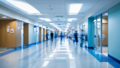 Abstract Healthcare: Blurred Hospital Hallway - obrazy, fototapety, plakaty