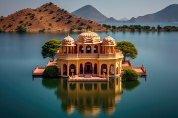 Hindu temple in Jaipur, Rajasthan, India, Water Palace Jal Mahal, Man Sager Lake, Jaipur, Rajasthan, India, Asia, AI Generated