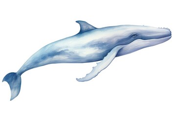 Watercolor illustration of a blue whale isolated on a white background, Watercolor blue whale illustration isolated on white background, AI Generated
