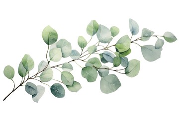 Eucalyptus branch with green leaves. Watercolor illustration, Watercolor green floral card with silver dollar eucalyptus leaves and branches isolated on white background, AI Generated - obrazy, fototapety, plakaty