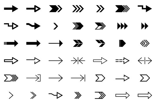 Set arrows collection in black color on a white background for website design