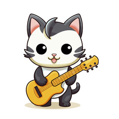 Cute cat with guitar cartoon vector illustration
