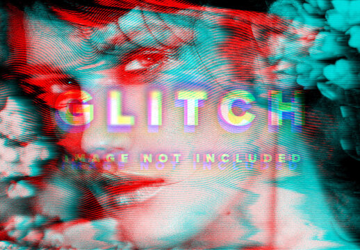 Halftone Glitch Photo Effect Mockup