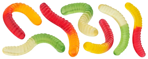 Fotobehang Gummy worm candies isolated on white background © xamtiw