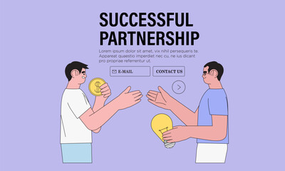 Character congratulates colleague. People celebrate career development, successful project or deal. Employee shaking hands. Business partnership or contract concept web banner, placard, poster.