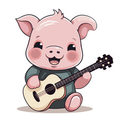 Pig with guitar cartoon vector illustration