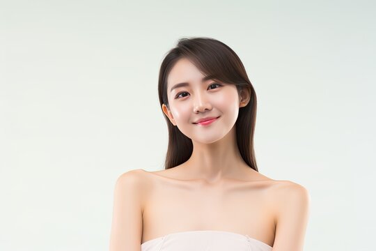 Beautiful Asian woman smiles and radiates happiness, showcasing her healthy, glowing skin. Generative AI