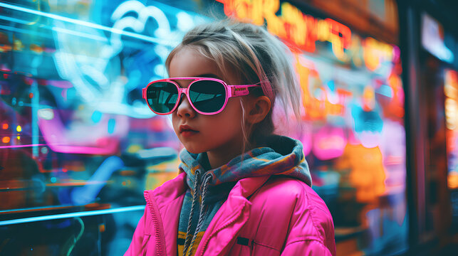 Child. Y2k neon glitch stickers glitch vaporwave nostalgia. Retro.

