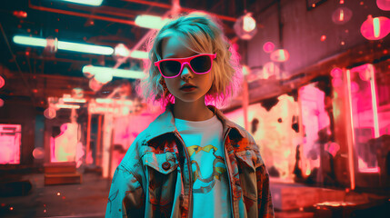 Obraz premium Child. Y2k neon glitch stickers glitch vaporwave nostalgia. Retro.