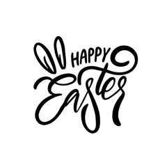 Happy Easter black color script lettering phrase. Spring season celebration.