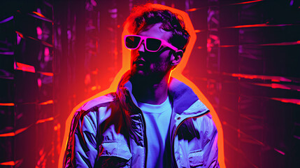 Man. Y2k neon glitch stickers glitch vaporwave nostalgia. Retro.